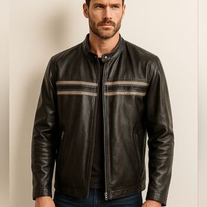 Danier Men's Leather Biker Boho Black Moto Hippie Zip Fall Winter Jacket Sz 3XL